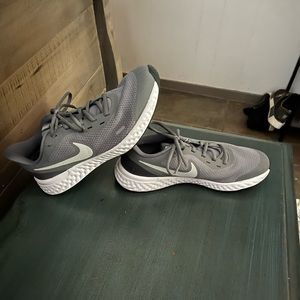 Grey and White Nike Running Shoes